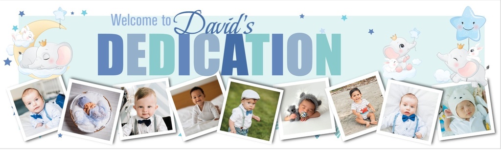 Personalised Dedication Banner - Blue Elephant - Custom Name & 9 Photo Upload