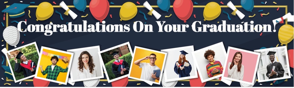 Personalised Graduation Banner - Balloons - Custom Text & 9 Photo Upload
