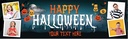 Personalised Halloween Party Banner - Full Moon & Pumpkins - Custom Text & 4 Photo Upload