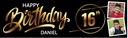 Personalised Happy 16th Birthday Banner - Black & Gold - Custom Name & 2 Photo Upload