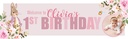 Personalised Happy 1st Birthday Banner - Pink Rabbit - Custom Name & 1 Photo Upload