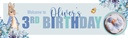 Personalised Happy 3rd Birthday Banner - Blue Rabbit - Custom Name & 1 Photo Upload