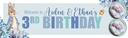 Personalised Happy 3rd Birthday Banner - Blue Rabbit Twins - Custom Name & 2 Photo Upload