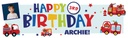 Personalised Happy 3rd Birthday Banner - Fire Engine - Custom Name & 1 Photo Upload