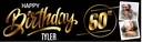 Personalised Happy 60th Birthday Banner - Black & Gold - Custom Name & 2 Photo Upload