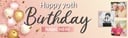 Personalised Happy 70th Birthday Banner - Pink - Custom Name & 3 Photo Upload