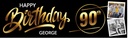 Personalised Happy 90th Birthday Banner - Black & Gold - Custom Name & 2 Photo Upload