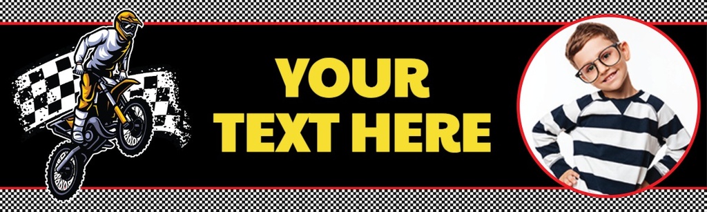 Personalised Happy Birthday Banner - Black Dirt Bike Motocross - Custom Text & 1 Photo Upload