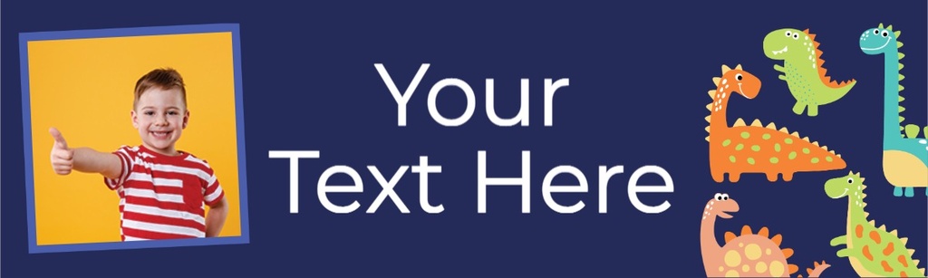 Personalised Happy Birthday Banner - Blue Kids Dinosaur Party - Custom Text & 1 Photo Upload