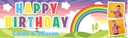Personalised Happy Birthday Banner - Clouds & Rainbow Twins - Custom Name & 2 Photo Upload