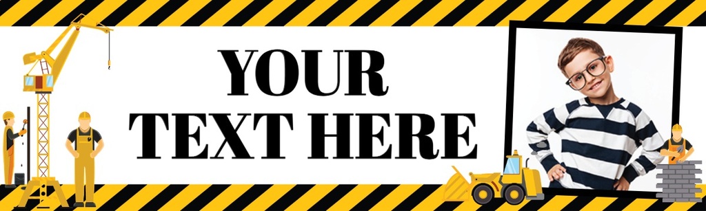 Personalised Happy Birthday Banner - Construction Digger - Custom Text & 1 Photo Upload