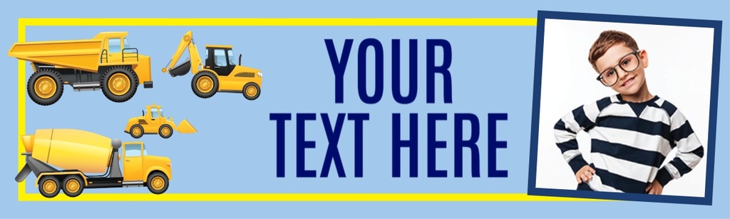 Personalised Happy Birthday Banner - Diggers & Trucks - 1 Photo Upload