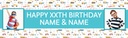 Personalised Happy Birthday Banner - Diggers & Trucks Twins - Custom Name & 2 Photo Upload