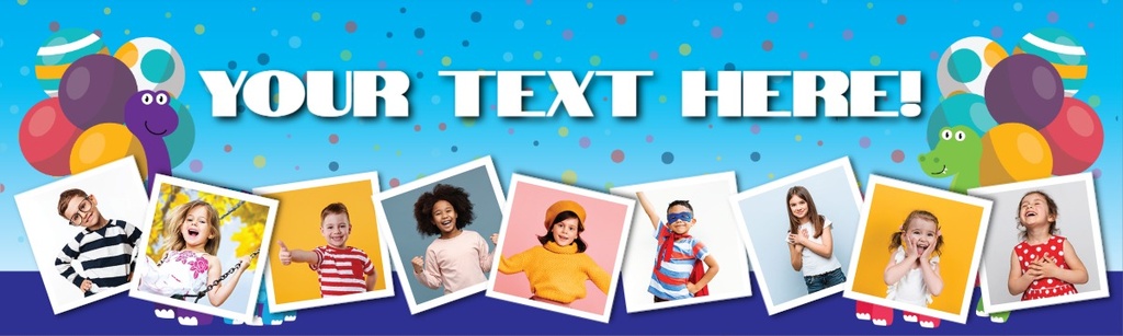 Personalised Happy Birthday Banner - Dinosaur Party - 9 Photo Upload