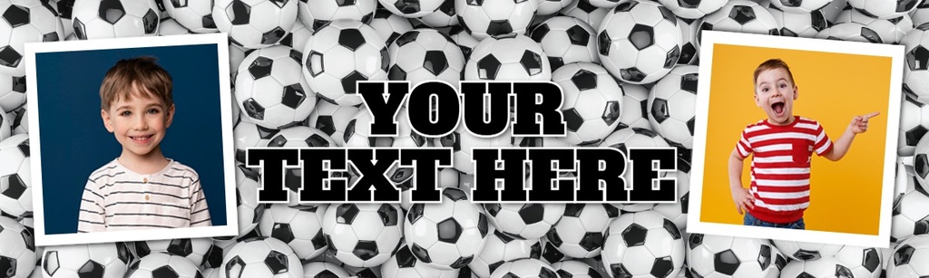 Personalised Happy Birthday Banner - Football Background - Custom Text & 2 Photo Upload