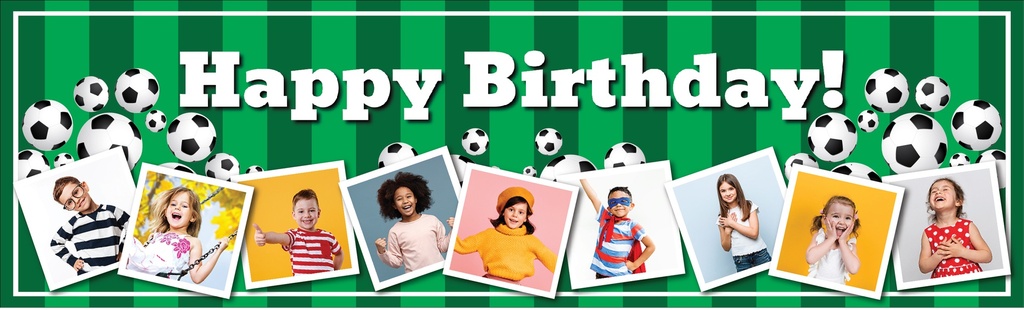 Personalised Happy Birthday Banner - Football Pitch - 9 Photo Upload