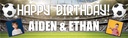 Personalised Happy Birthday Banner - Football Stadium Twins - Custom Name & 2 Photo Upload