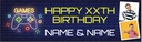 Personalised Happy Birthday Banner - Gaming Twins - Custom Name & 2 Photo Upload