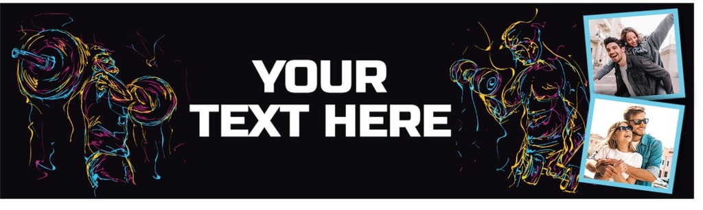 Personalised Happy Birthday Banner - Gym - Custom Text & 2 Photo Upload