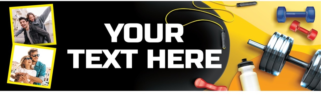 Personalised Happy Birthday Banner - Gym Work Out- Custom Text & 2 Photo Upload