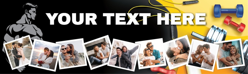 Personalised Happy Birthday Banner - Gym Work Out- Custom Text & 9 Photo Upload