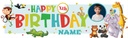 Personalised Happy Birthday Banner - Jungle Animals - Custom Name, Age & 1 Photo Upload