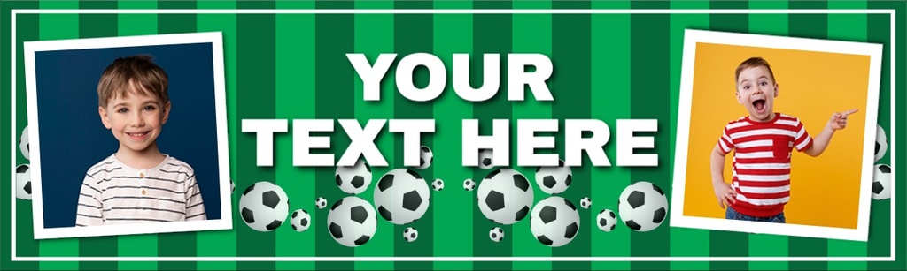Personalised Happy Birthday Banner - Kids Football Pitch Party - Custom Text & 2 Photo Upload