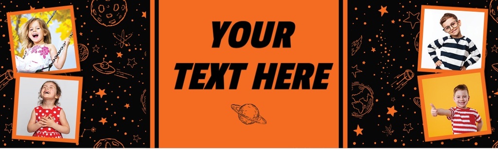 Personalised Happy Birthday Banner - Moon Planets Space - Custom Text 4 Photo Upload