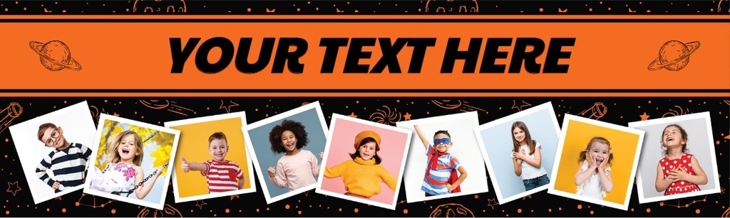 Personalised Happy Birthday Banner - Moon Planets Space - Custom Text 9 Photo Upload