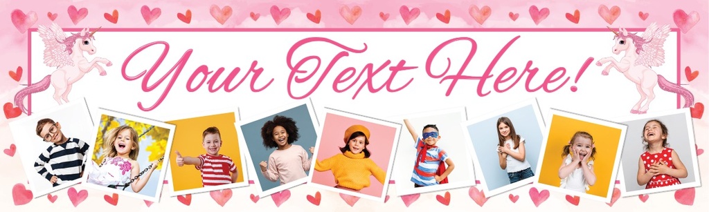 Personalised Happy Birthday Banner - Pink Hearts - 9 Photo Upload