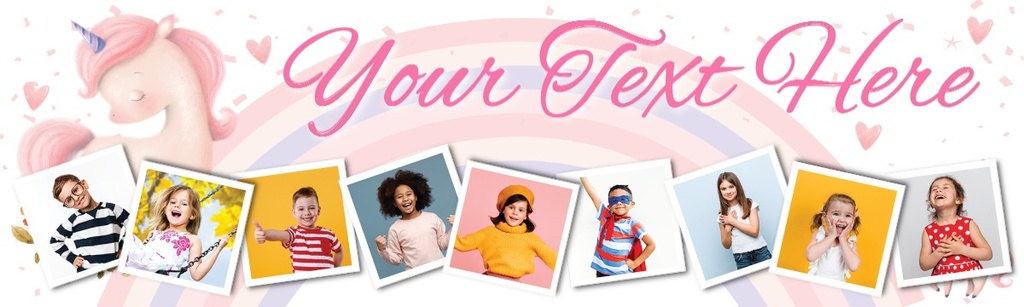 Personalised Happy Birthday Banner - Pink Unicorn Rainbow - 9 Photo Upload