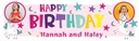 Personalised Happy Birthday Banner - Rainbow Unicorn Twins - Custom Name & 2 Photo Upload