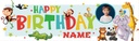 Personalised Happy Birthday Banner - Safari Animal Party Kids - Custom Name & 1 Photo Upload