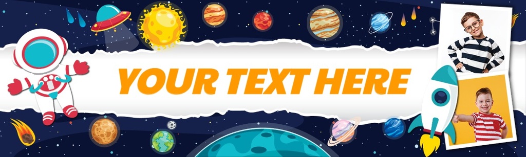 Personalised Happy Birthday Banner - Space Planets - Custom Text & 2 Photo Upload