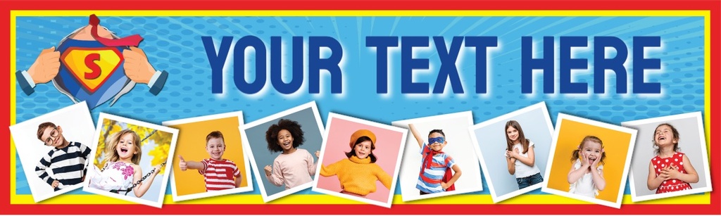 Personalised Happy Birthday Banner - Superman Design Superhero - Custom Name & 9 Photo Upload