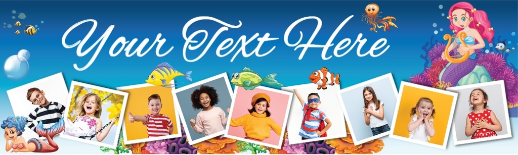 Personalised Happy Birthday Banner - Under The Sea Mermaid - Custom Name & 9 Photo Upload