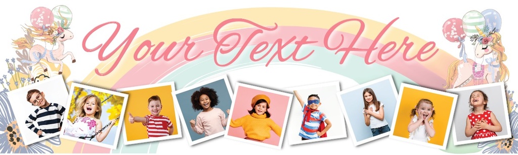 Personalised Happy Birthday Banner - Unicorn & Balloons - 9 Photo Upload