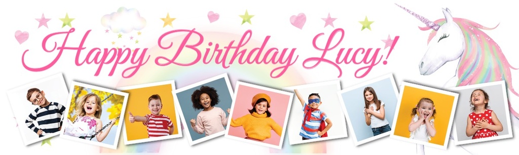 Personalised Happy Birthday Banner - Unicorn Party - 9 Photo Upload