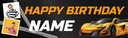 Personalised Happy Birthday Banner - Yellow Sports Car - Custom Name & 2 Photo Upload