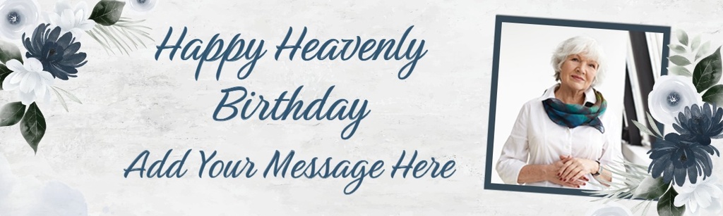 Personalised Heavenly Birthday Banner - Blue Floral Design - Custom Name & 1 Photo Upload