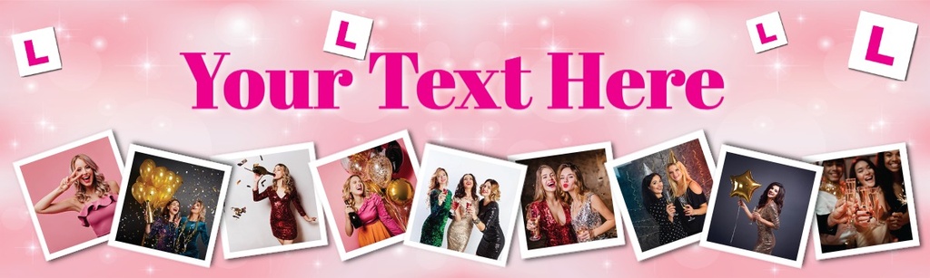 Personalised Hen Do Banner - L Badge Pink Hen Party - 9 Photo Upload
