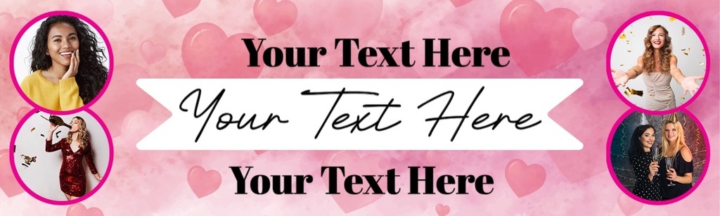 Personalised Hen Do Party Banner - Hearts Anniversary Engagement - Custom Text & 4 Photo Upload
