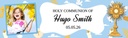 Personalised Holy Communion Banner - Gold Cross Blue Design - Custom Text & 1 Photo Upload
