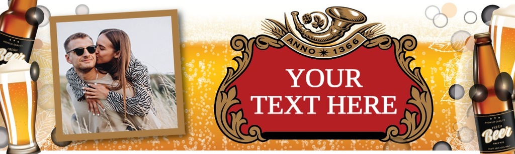 Personalised Home Bar Banner - Beer Pint Lager Background - Custom Text & 1 Photo Upload