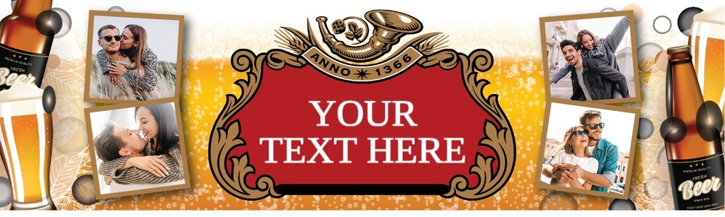 Personalised Home Bar Banner - Beer Pint Lager Background - Custom Text & 4 Photo Upload