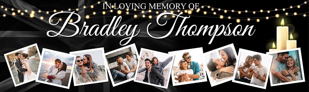 Personalised Memorial Banner - Funeral Candles - Custom Name & Date & 9 Photo Upload