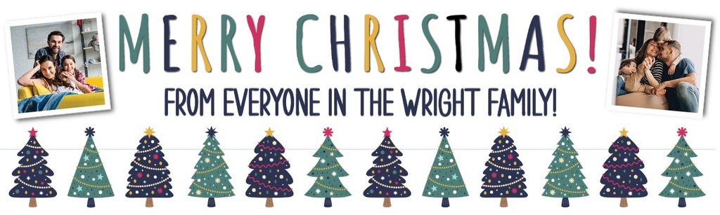 Personalised Merry Christmas Banner - Christmas Tree Design - Custom Text & 2 Photo Upload