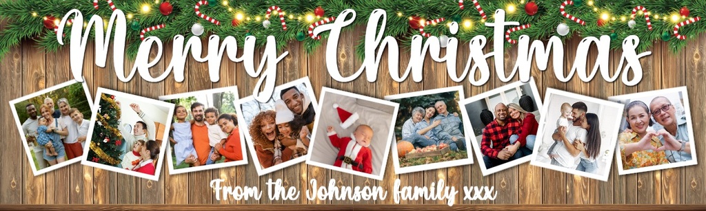 Personalised Merry Christmas Banner - Festive Lights & Garland - 9 Photo Upload