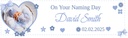 Personalised Naming Day Banner - Blue Hearts - Custom Name, Date & 1 Photo Upload
