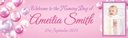 Personalised Naming Day Banner - Pink Balloons - Custom Name, Date & 1 Photo Upload